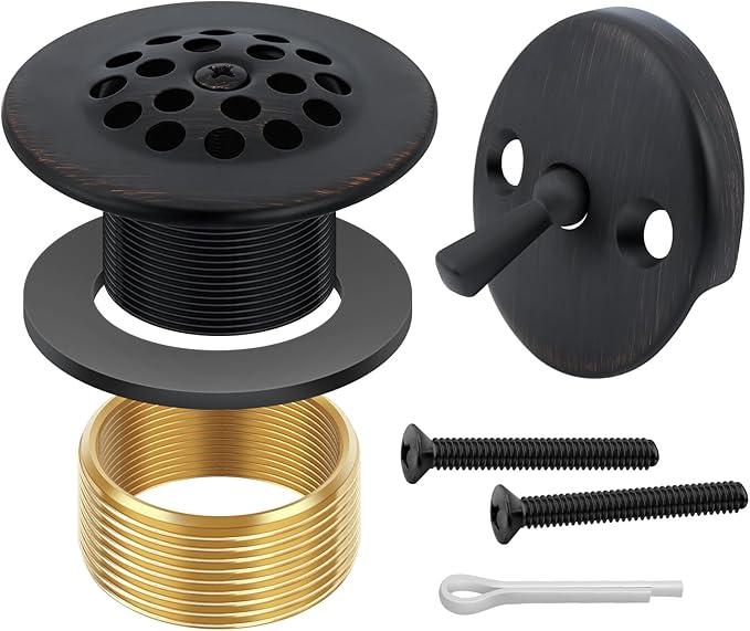 Oil Rubbed Bronze Trip Lever Bathtub Drain Tub Trim Set with Trip Lever Overflow Face Plate Bathroom Tub Drains Replacement Conversion Tub Drain Kit Assembly with Universal Fine & Coarse Thread
