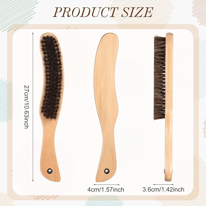 Patelai 2 Pcs Horsehair Felt Hat Brush Kit Lint Brush with Cleaning Sponge Felt Cowboy Hat Remover Kit Remove Dust Lint Brushes for Clothes Western Hats, Shoes(Wooden Color,Wood)