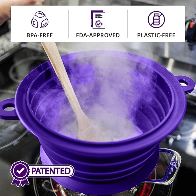 L.I.Q Silicone Splatter Guard – Fits 10 and 12 Inch Pots (25 and 30 Centimeters) – Microwave Safe and Durable SplatterDom - Includes 10” Lid - Food and Oil Splash Guard (Violet, Large)