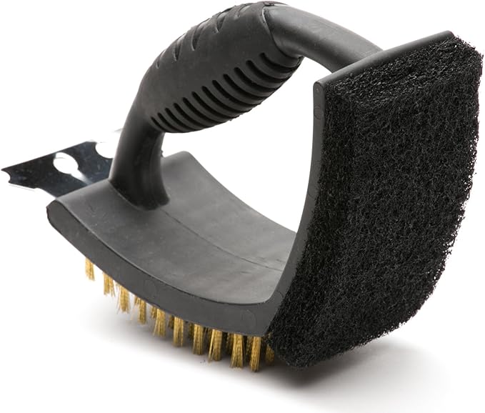 Outset Grill Cleaning Brush, V-Shaped BBQ Brush with Pad and Scraper
