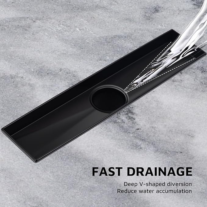 12 Inch Linear Shower Drain Matte Black, Rectangular Shower Floor Drain Kit 304 Stainless Steel, Removable Grid Grate, Hair Catcher, Leveling Feet