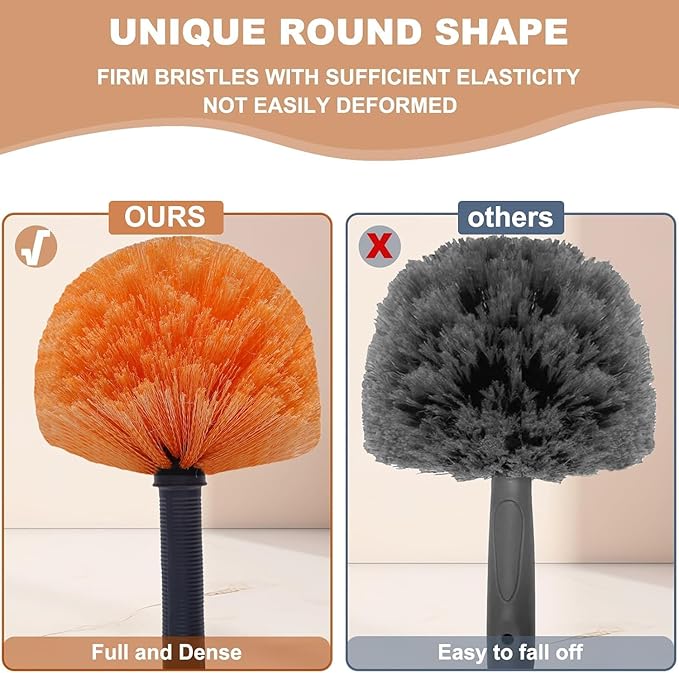 Cobweb Duster Brush Head, Spider Web Cleaning Tool, Indoor & Outdoor Use, Fits 3/4 Inch Acme Threaded Poles (Orange)
