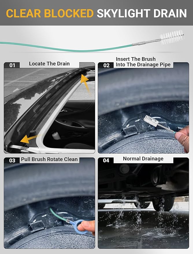 2-Packs Auto Sunroof Drain Cleaning Tool,78 Inch Flexible Drain Brush Pipe Cleaners for Car,Tube Cleaning Brush Slim Drain Dredging Tool Perfect for Car Sunroof,Windshield Wiper Drain Hole