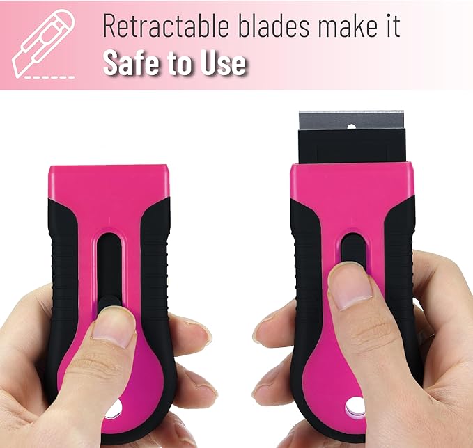Bates- Razor Blade Scraper Tool, 2 Pack, 30 Extra Stainless Steel Blades, Anti-Slip Ergonomic Handle Design, Razor Scraper Set for Cleaning Window, Paint, Oven, Glass, Stove