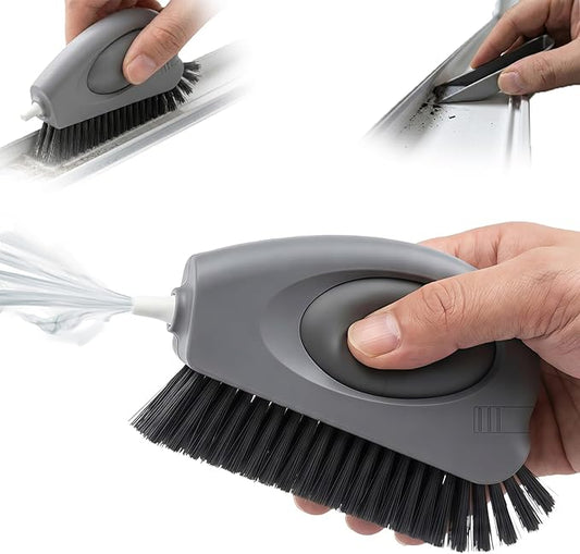 2 Pack Window Track Cleaning Brush – 3-in-1 Air-Blast Scrub Brush for Window Tracks,Sills, Seals & Sliding Doors,Keyboard – Stiff Bristle Handheld Scrubber with Scraper