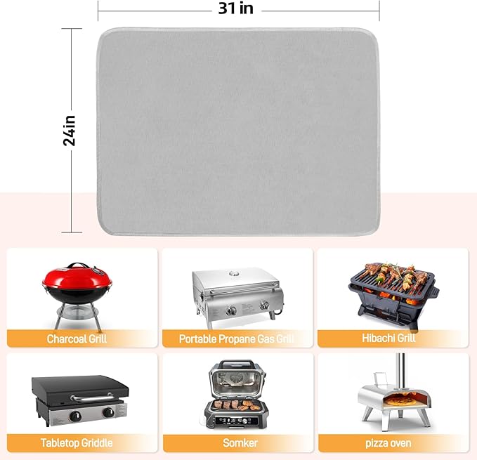 24 x 31in Fireproof Grill Mats for Outdoor Grill to Protect Your Grill Table - Heat Resistant Grill Table Mat - Waterproof & Oilproof BBQ Mat - Grey