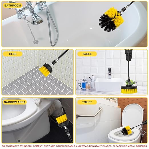 Drill Brush Attachment Kit, 3-Piece Cleaning Set for Bathtubs, Showers, Tiles, Carpets, and More