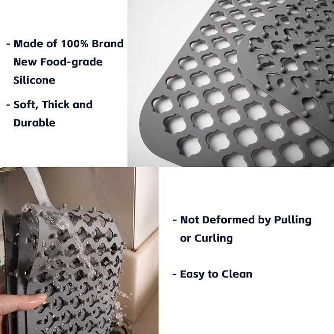 Silicone Sink Mat, 24.6''x 12.9'' Kitchen Sink Protector Grid for Bottom of Center Drain Sink, Gray Non-slip Heat Resistant Liner for Farmhouse Stainless Steel Porcelain Sink