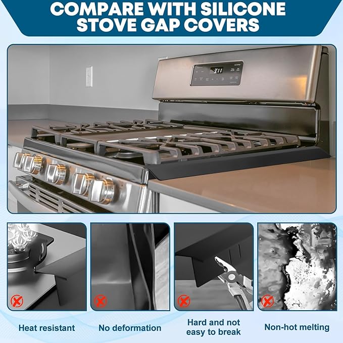 Stove Gap Covers Stainless Steel, 2PCS Anti-slip Not Sharp 13.8"~27" Adjustable Oven Gap Filler for Counter, Stove Guards Effectively Protect Cooktop Trim Kit Suitable for Surface