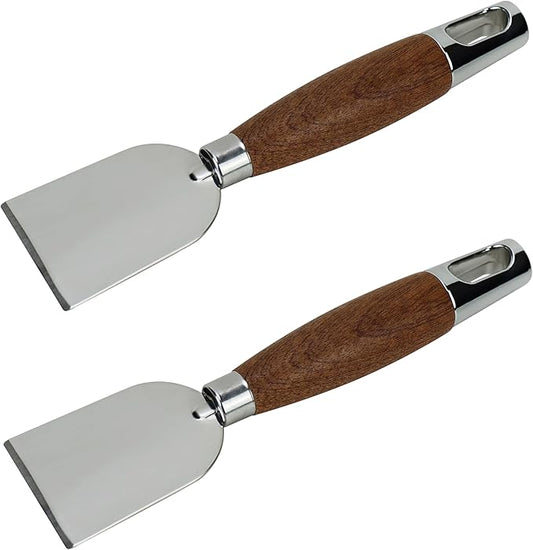 EIKS 2 Pack Stainless Steel Scraper with Wooden Handle for Cleaning Cast Iron Skillet Flat Top Grills Griddle BBQ Pan Ovens Stoves, Stain Removal Tool