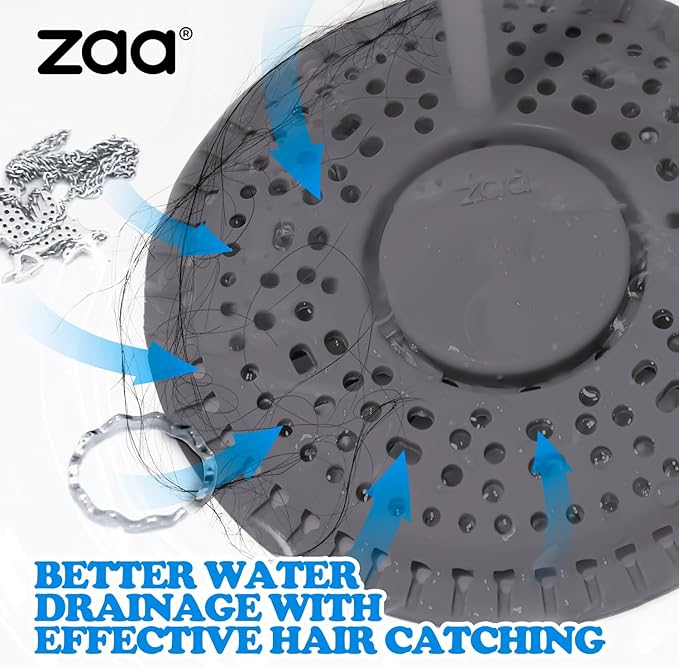 zaa Shower Drain Hair Catcher, Upgraded 2 Pack Premium Silicone Drain Protector & Shower Drain Cover for Regular Floor Drains of Shower Room, Bathroom, Black