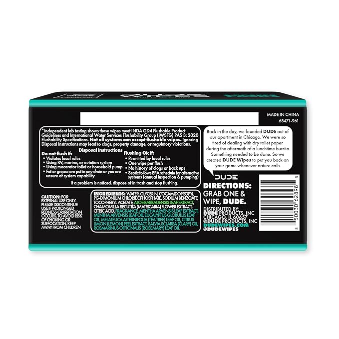DUDE Wipes Mint Chill Pocket Packs - Travel Wipes - 12 Packs of 8 (96 Count) - On-The-Go Adult Flushable Wipes - Infused with Tea Tree Oil, Vitamin E, and Aloe - Septic and Sewer Safe
