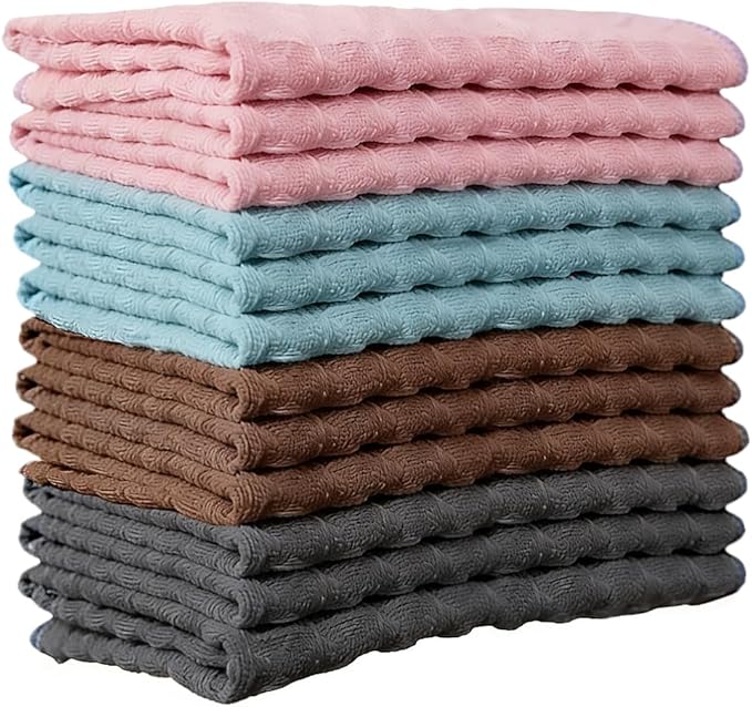Cotton Waffle Weave Kitchen Dish Cloths (12" x 12"12 Pack), Reusable Absorbent Microfiber Cleaning Cloths, Kitchen Cleaning Cloths, Lint-Resistant Kitchen Towels, Kitchen Cloths for Cleaning Counters