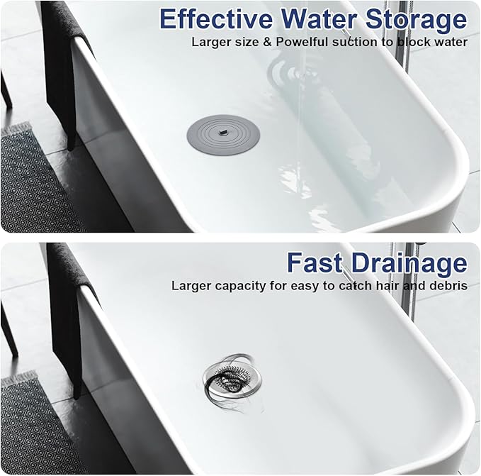 TRAPMATE Tub Stopper, Reversible Bathtub Drain Hair Catcher & Stopper, Ultra Revolutionary Bath Tub Drain Protector, Stainless Steel Hair Catcher & Silicone Stopper, 4.4" Drain Cover for Shower, Bath