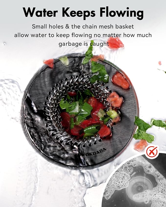 Black Kitchen Sink Strainer, Flippable Mesh Sink Drain Strainer, 304 Stainless Steel Sink Screen, Easy Clean Large Basket Strainer, Garbage Disposal Cover Fit for Standard Kitchen Drain