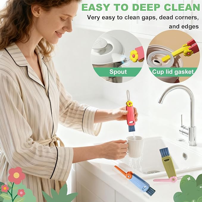 3 in 1 Cup Lid Cleaning Brush, 6 PCS Portable Water Bottle Brush, Multifunctional Bottle Cleaner Brush Set for Tight Spaces, Bottle Gaps, Tumblers, Travel Mug Caps