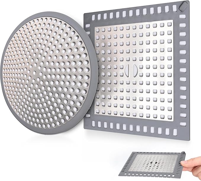 2Pcs Shower Drain Hair Catcher, 4.72" Shower Drain Cover, All-in-One Universal Sink & Shower Drain Strainer, Easy Installation, Stainless Steel and Silicone Bathroom Accessories for Tub, Bathtub