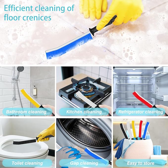 Crevice Cleaning Brush, 6Pcs Hard Bristle Multifunctional Gap Cleaning Brush Tool, Bathroom Gap Brush for Deep Cleaning Kitchen,Grout, Sink, Corners, Tight Spaces-Colors