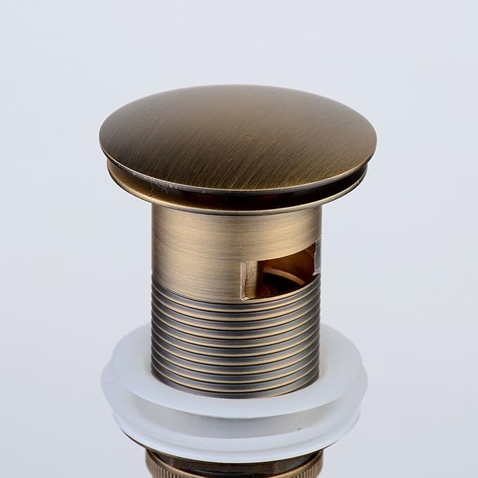 Pop Up Drain Stopper with Overflow, Beelee Bathroom Vanity Vessel Sink Drain, Antique Brass Finish