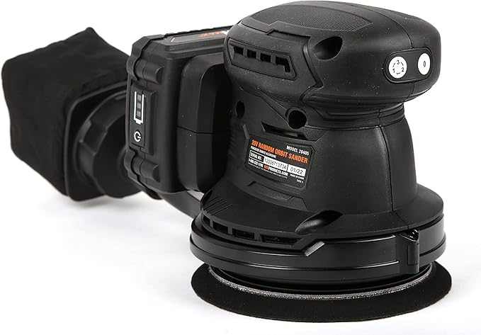 WEN Cordless Orbital Sander, Brushless with 5-Inch Random Orbit Pad, 20V Max 2.0 Ah Lithium-Ion Battery and Charger (20405),Black