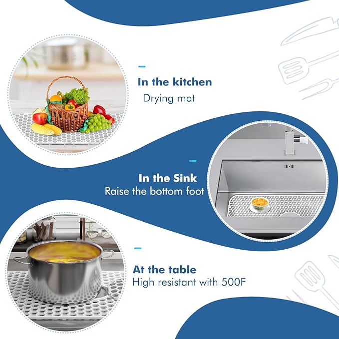 Silicone Sink Protectors for Kitchen Sink with Center Drain - 29.7"x 15.5" Kitchen Protector Accessory, Non-Slip Heat Resistan Mat for Bottom of Farmhouse Stainless Steel Porcelain (White)