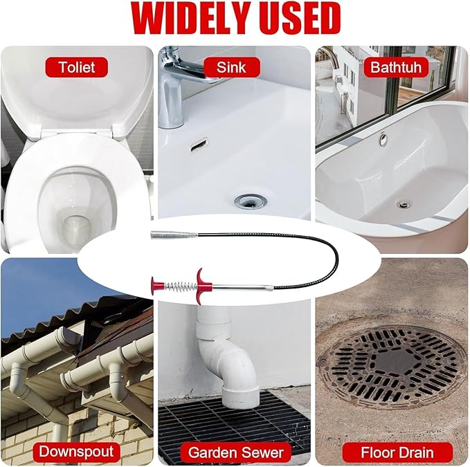 Drain Snake 76Inch, Unclog Drain Tool for Bathroom Sink, Shower, Bathtub, Car & Tight Spaces,Flexible Sink Snake Drain Cleaner Tool Set, Sink Declogger, Hair Puller from Drain