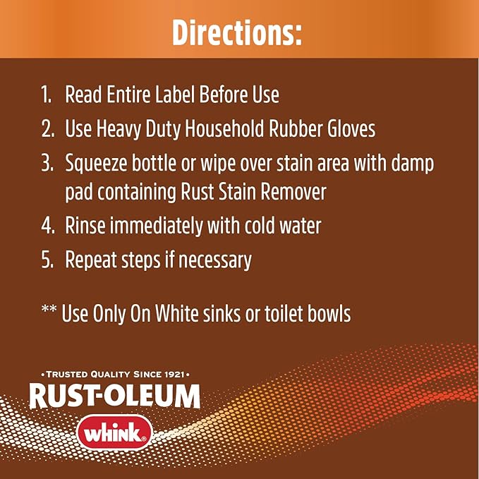 Rust-Oleum Whink Rust Stain Remover | Heavy-Duty Iron Stain Remover Foaming Spray with Excellent Cling for Toilets, Showers, Sinks, Outdoor Siding | 24 oz