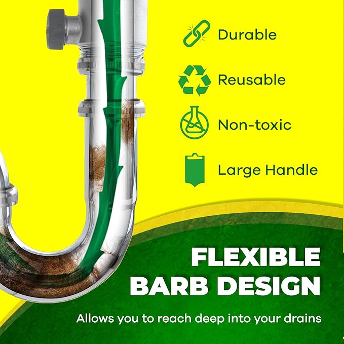 Zip-It Hair Drain Clog Remover, 25-inch Unclogger Tool for Shower, Tub & Sink - Reusable Snake Drain Hair Removal Tool, Flexible Non-toxic - Green (1-Pack)