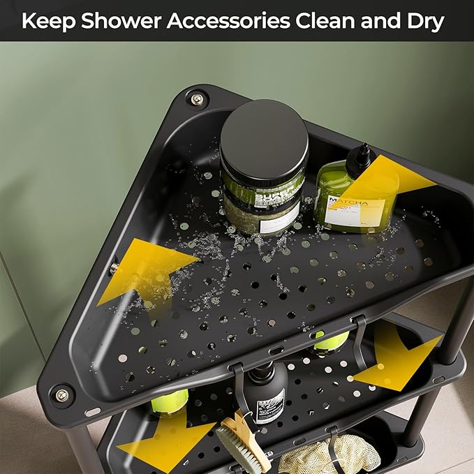 ODesign 3 Tier Corner Shower Caddy Standing Floor Standing Corner Shower Caddy Organizer Shower Table Plastic Metal Splicing Shelf Storage Rack for Bathroom Black - Rustproof