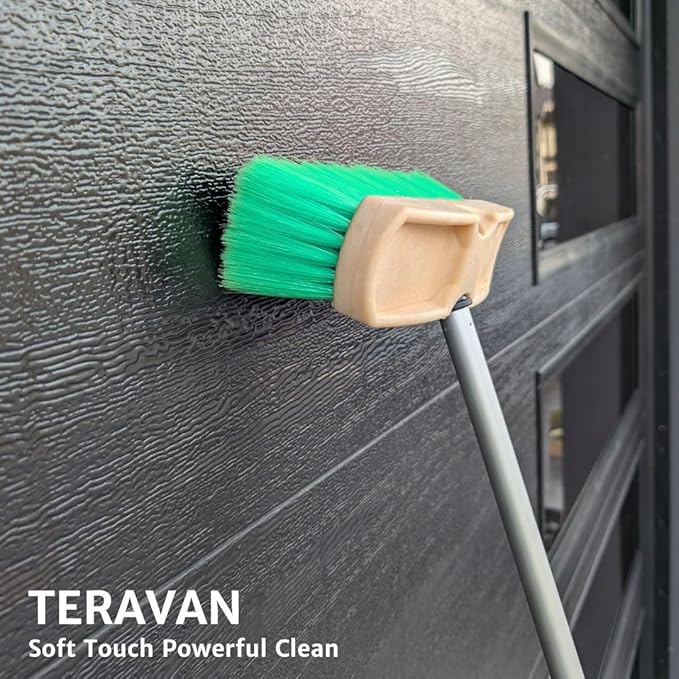 Teravan Green Flow Through Brush Head, 8-Inch Extra Soft Bristle Brush for Gentle Car Wash, RV, Boat, Window & Floor Cleaning, Compatible with Pole Handle