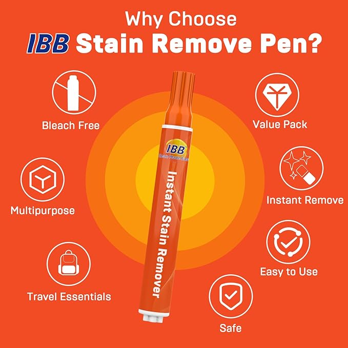 IBB Powerful Stain Remover for Clothes, Instant Spot Cleaning for All Laundry Tough Stains, Travel-Friendly & Portable Stain Remover Pen, Effective Stain Sticks (1 Count (Pack of 5))