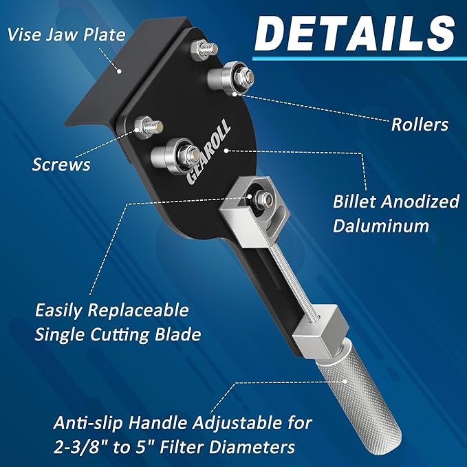 77750 Oil Filter Cutter Tool with Vise Jaw Plate, Oil Filter Cutter Cutting Tool for Filter Cutting Range 2-3/8" to 5" (Black)
