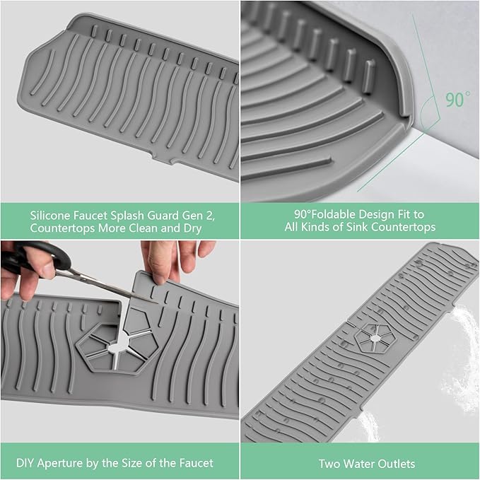 Kitchen Sink Splash Guard -24" x 5.8'' Silicone Sink Mat Splash Guard fit for Countertop, Bathroom,Farmhouse,RV by EBIGIC (Grey)