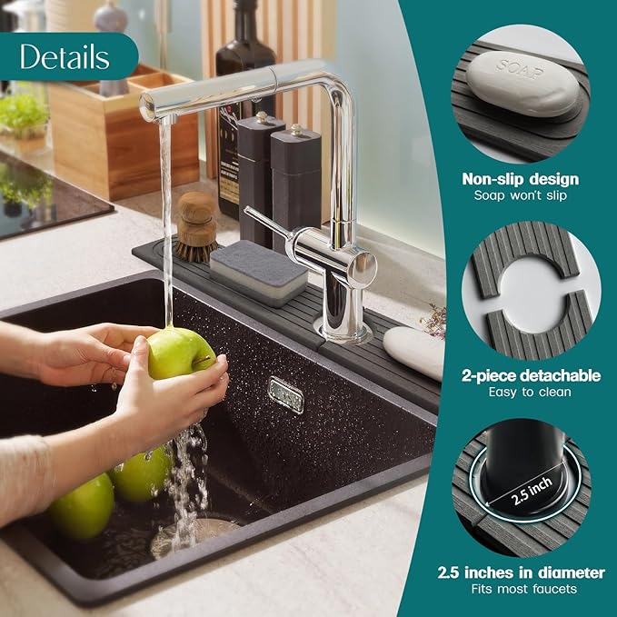 30 inch Kitchen Faucet Absorbent Mat - Diatomaceous Earth Splash Guard for Sink Faucet, Aesthetic Water Absorbing Stone Tray in The Modern Home (30" x 3.9", Dark grey)