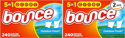 Bounce Dryer Sheets, Outdoor Fresh, 480 Count | Static Control | Wrinkle Fighters | 2 Packs of 240