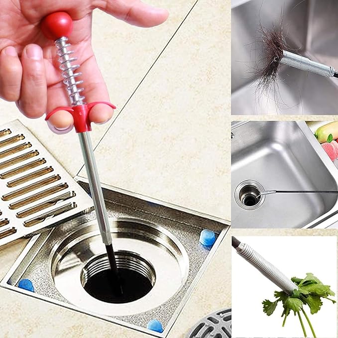 Upgraded Drain Snake 61" with Hook, Plumbing Snake Auger Tool, Sink Snake Drain Clog Remover for Bathroom Sink, Shower, Kitchen, Bathtub, Multi-Size with Grip, Flexible for Tight Spaces Industrial Use