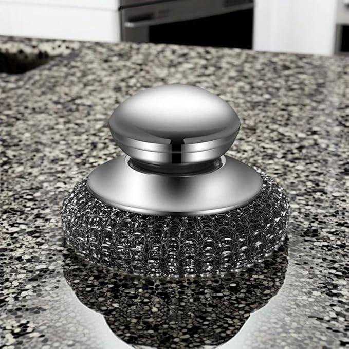 Stainless Steel Scrubber, 2 Scrubber with Handled + 4 Pads Heavy Duty Metal Wire Cleaner for Kitchen Pots, Pans, Ovens & Bathroom Stains, Rust & Grease Remover