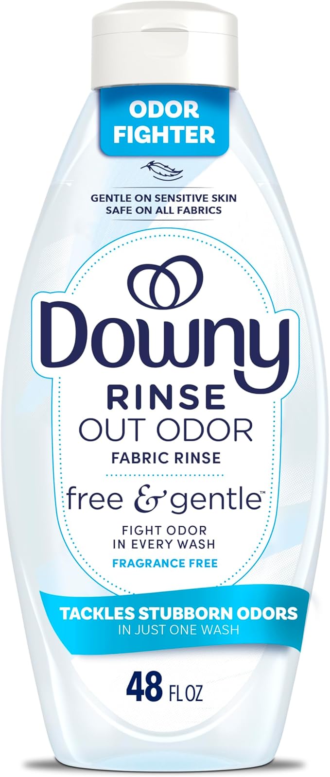 Downy Free & Gentle Rinse Laundry Odor Remover, Scent Free, 48 FL OZ, Gentle on skin, No dyes or heavy perfumes, Fabric Softener and Laundry Odor Removal Rinse