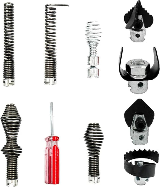 10Pcs Drain Snake Drill Attachment Kit - Fits RID GID K400 5/8" Drain Cleaning Cables | Sewer Clog Remover Heads & Tips for Kitchen Bathroom Toilet