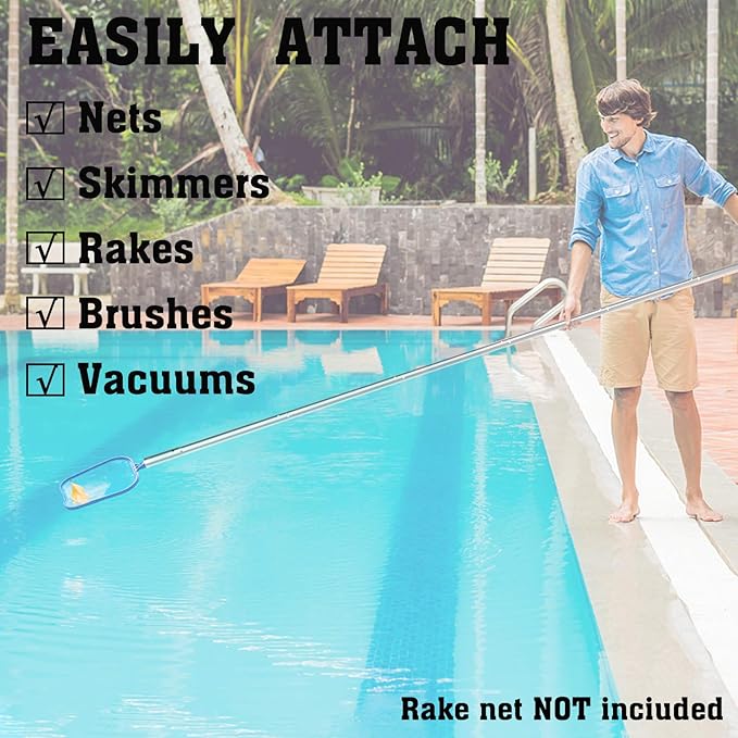 POOLWHALE 10.5 Foot Premium Aluminum Telescopic Swimming Pool Pole, Special Stripes Texture Strong Grip, Adjustable 8 Pieces 1.0 mm Expandable Step-Up, for Skimmer Nets, Vacuum Heads and Brushes