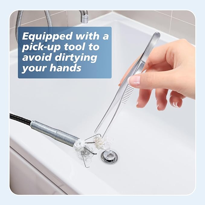 24''Flexible Grabber Claw, 4 Claws Drain Snake with Tweezers, Retractable Drain Clog Remover Tool, Bendable Hose Grabber Reacher Tool, Pickup Tool for Bath Tub, Toilet, Kitchen Sink & Sewer