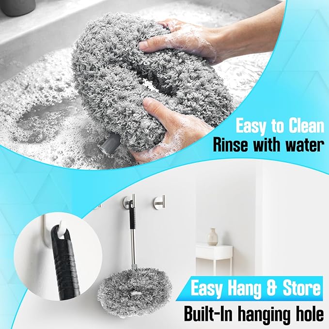 Ceiling Fan Cleaner Duster with Extension Pole, 12 to 51 Inch Duster Length, Reusable Microfiber Dusters for Cleaning Fan Blades, Cobwebs, Walls, Windows & High Ceilings, Removable, Blue