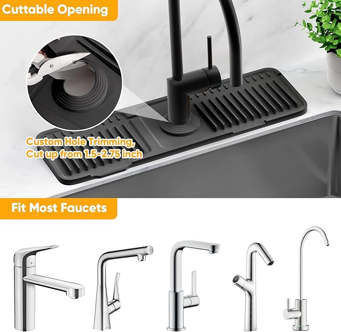 17.7'' Folding Faucet Mat for Kitchen Sink Splash Guard[7° Slope Fast Self-draining][Snap Lock Fit] Kitchen Sink Faucet Mat Splash Guard Kitchen Sink Area Water Splash Guard Behind Faucet Draining Mat