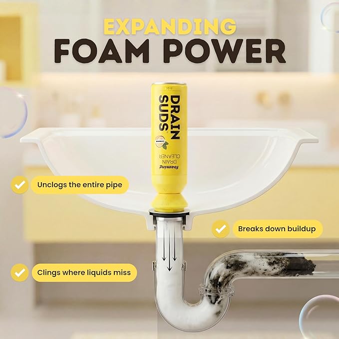 Foaming Drain Cleaner, Sink Cleaner and Deodorizer, Drain Clog Remover for Kitchen Sinks, Bathrooms, Shower Drains, Tubs, Washbasin, Clogged Pipe Opener, Lemon and Lavender, 2 Pack