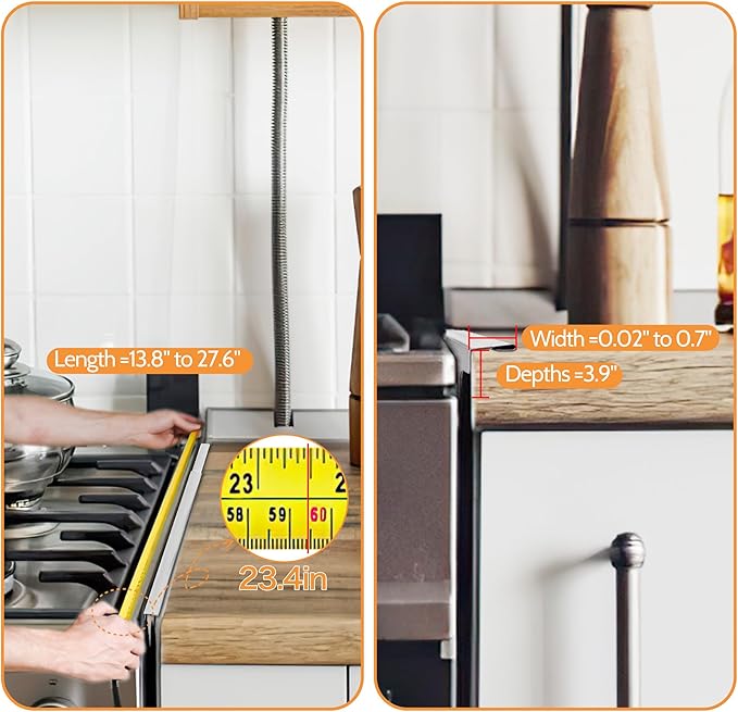 Stove Gap Covers Stainless Steel (2 Pack),Stove Gap Filler,Range Trim Kit,Oven Gap Filler,Heat Resistant and Easy Retractable Length 13.8" to 27.5",Width 0.79",Silver