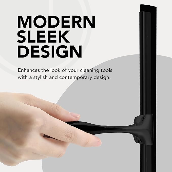 Metal Squeegee – Stainless Steel Window Cleaner Removes Water and Soap on Shower Doors, Car Windshields, Glass, with Soft Silicone Blade, Includes Hanging Hook and Screwdriver, Black