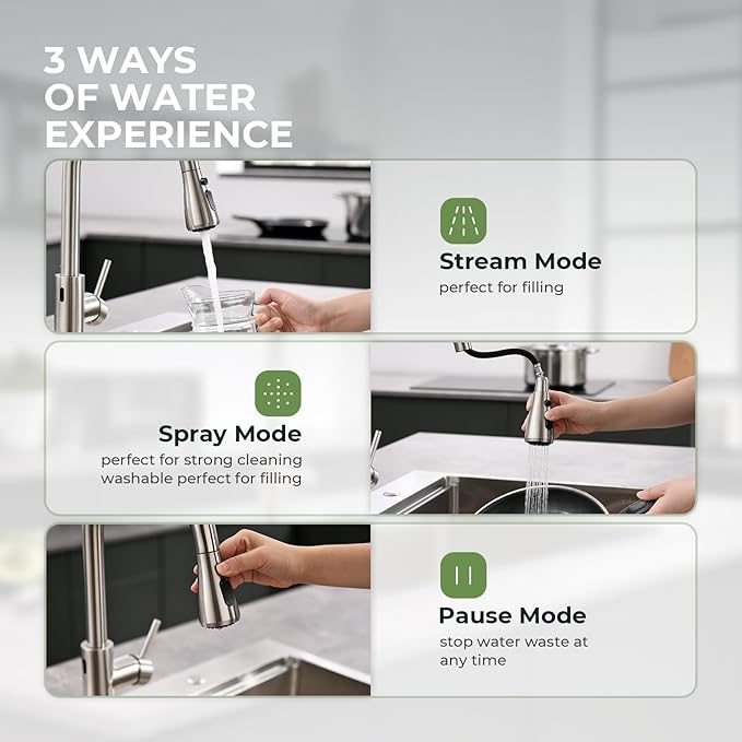 Touchless Kitchen Faucet, VFAUOSIT Kitchen Sink Faucet with Pull Down Sprayer Brushed Nickel Motion Sensor Smart Hands-Free, Stainless Steel Single Hole Faucet for Bar Laundry RV Bathroom Sink