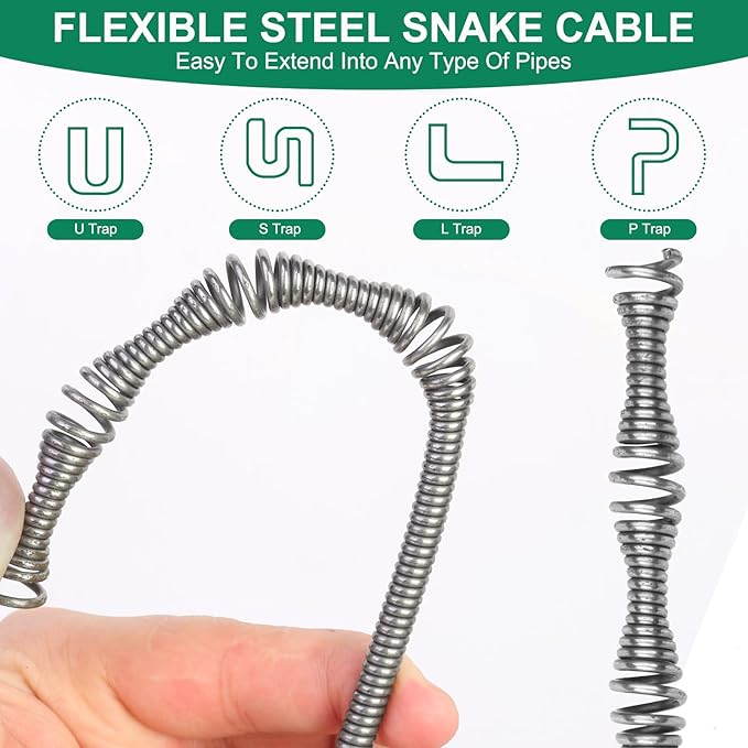 Wayona Drain Snake 50 FT, Plumbing Snake for Sink Snake Drain Clog Remover, Drain Snake with Drill Attachment with Bag Gloves Cleaning Brush, Manual or Powered Used, Not Automatic(50 FT - 1/4 inch)