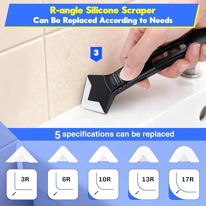 3 in 1 Silicone Caulking Tools, Glass Glue Angle Scraper, Stainless Steelhead Caulk Remover and Sealant Scraper, for Kitchen Bathroom Window and Frames Sealant Seals