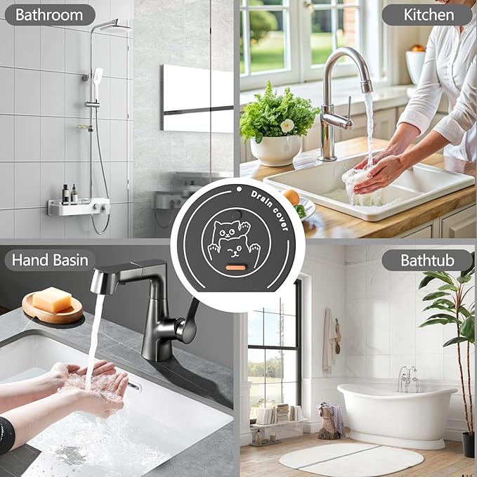 2-in-1 Shower Drain Hair Catcher & Bathtub Drain Cover, Odor-Proof Silicone Hair Stopper for Bathroom, Tub, Sink, Kitchen, Laundry - Prevents Clogs and Unpleasant Smells (2, Grey)